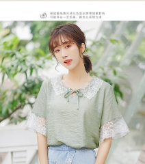 Women's summer style cut-out short sleeve bow top 