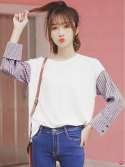 New women's blouses with button stripes and loose 