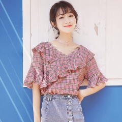 New summer 2019 loose flounces, one-word shoulder 