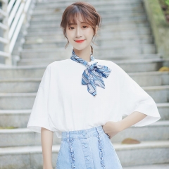 2019 new bow-tie plain color short-sleeved T-shirt