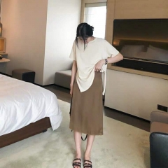 Skirt solid color a-word long one-step skirt