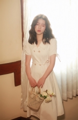 Dresses Female White Turn-collar Double-breasted S