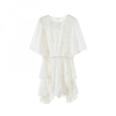 2020 Summer White Ruffle round neck High Waist Chi