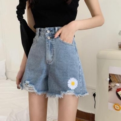 Black jean shorts female summer new South Korean v