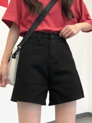 Black jean shorts female summer new South Korean v