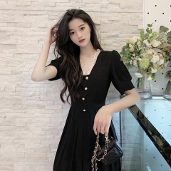 Summer women's Hepburn style small black skirt lig