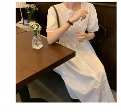 Pleated Dress at waist 白色 均码
