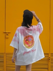 国潮牌笑脸太阳扎染印花情侣嘻哈女宽松ins短袖T恤MOCBIRD