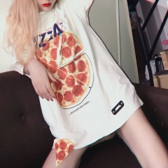 国潮牌女夏嘻哈情侣ins披萨PIZZA宽松街头休闲T恤短袖