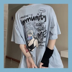 漫画叛逆少女雾霾蓝t恤女国潮baby蓝短袖女ins