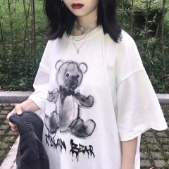 水墨小熊T恤情侣装短袖女宽松半袖卡通国潮TOURNIQUET