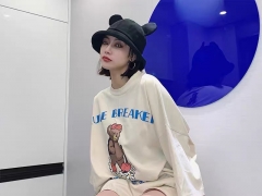 港风小熊短袖印花夏季宽松中长款个性小雏菊潮牌半袖T恤女