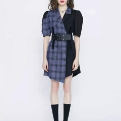 Patchwork waistband short sleeve suit dress  New f