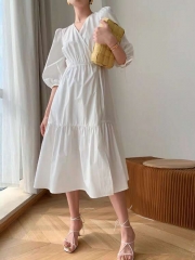 100%Cotton French retro princess high waist V-Neck