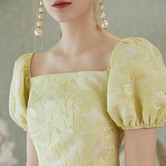 French style bubble sleeve short sleeve slim high 