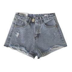 Fashion perforated raw edge denim shorts women's n