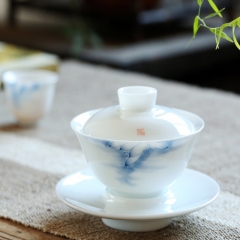 Painted white porcelain bowls with jade clay