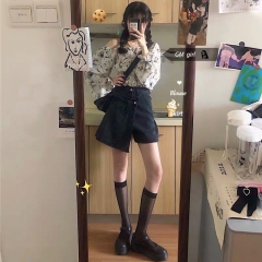 Summer Korean bubble sleeve square neck short chif