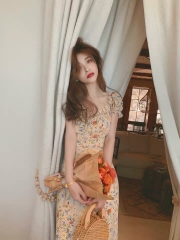 Retro floral square neck dress