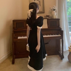 Hepburn style court Retro Black Dress