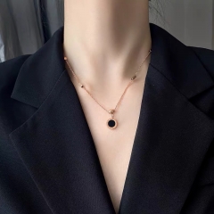 925 black circle gold necklace