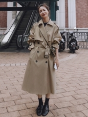 大码女装秋季新款卡其色风衣中长款韩版宽松外套气质显瘦包邮 黑色 雾霾蓝 L XL XXL XXXL