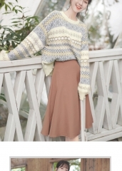 帛卡琪2020新款秋冬复古碎花毛衣女宽松拼色套头打底针织衫上衣潮 柔软舒适 简约百搭