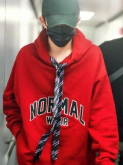 易烊千玺同款红色卫衣宽松加绒bf风连帽衫盐系上衣女秋冬外套潮 红色加绒款 M码