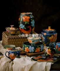 Oil painting style ceramic kung-fu tea set teapot
