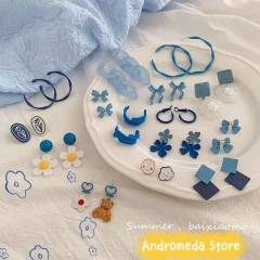 Blue Department of Flower Bow Earrings