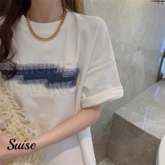 女中长款白T宽松短袖上衣