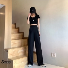 高腰直筒垂感女西装裤