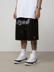 Letter embroidery black grey cotton terry shorts f