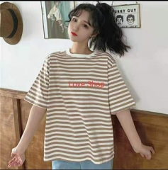 Pure cotton striped short-sleeved T-shirt for wome