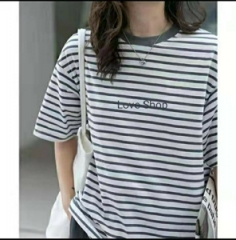 Pure cotton striped short-sleeved T-shirt for wome