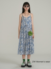 Summer V-neck floral dress Blue S,XS,M,L,XL