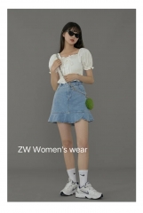 Denim Irregular Skirt Blue S,XS,M,L,XL