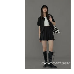 Spring and summer black pleated skirt women's high