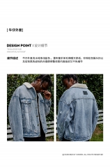 CHINISM 2020AW CH羊羔绒破洞牛仔夹克男宽松美式高街加绒外套潮 蓝灰色 S,M,L,X