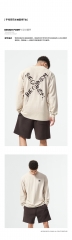 CHINISM 2020AW 水洗做旧长袖t恤男潮牌字母交叉印花潮流宽松上衣 米黄色 S,M,L,X