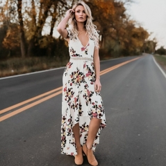 women Casual Polyester Print women dress Ankle-Len